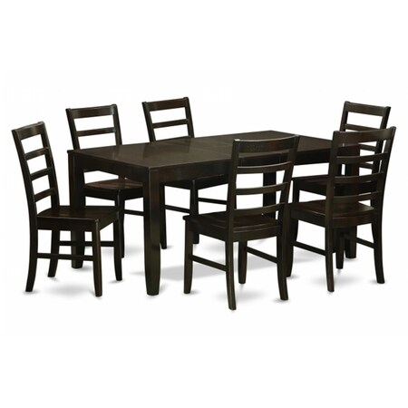 East West Furniture 7 Piece Dining Set-Table With Leaf and 6 Dining Chairs LYPF7-CAP-W